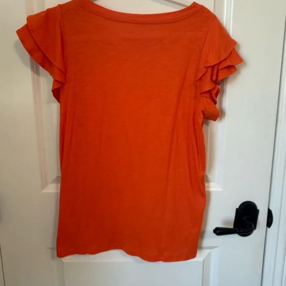 LOFT NWT Women's Orange Ruffle Sleeve Top - Picture 5 of 6